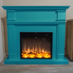 Caminetto a pavimento modello CALDERA con cornice Blu Turchese 750-1500W