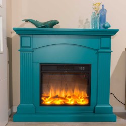 Caminetto a pavimento modello CETONA con cornice Blu Turchese 750-1500W