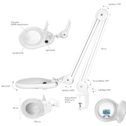 9W LED Clamp Lamp with 5 Diopter Magnifying Glass