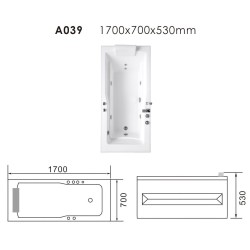 A039 Vasca Idromassaggio da interno rettangolare 1 posto 170x70x53cm