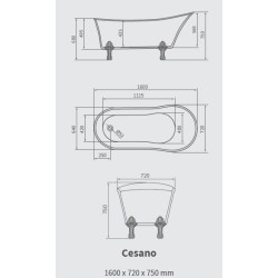 Free standing bath indoor 1 seat 160x72x75cm